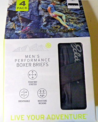 EDDIE BAUER Men's XLARGE Performance Boxer Briefs 4 Pack 40-42 All Black