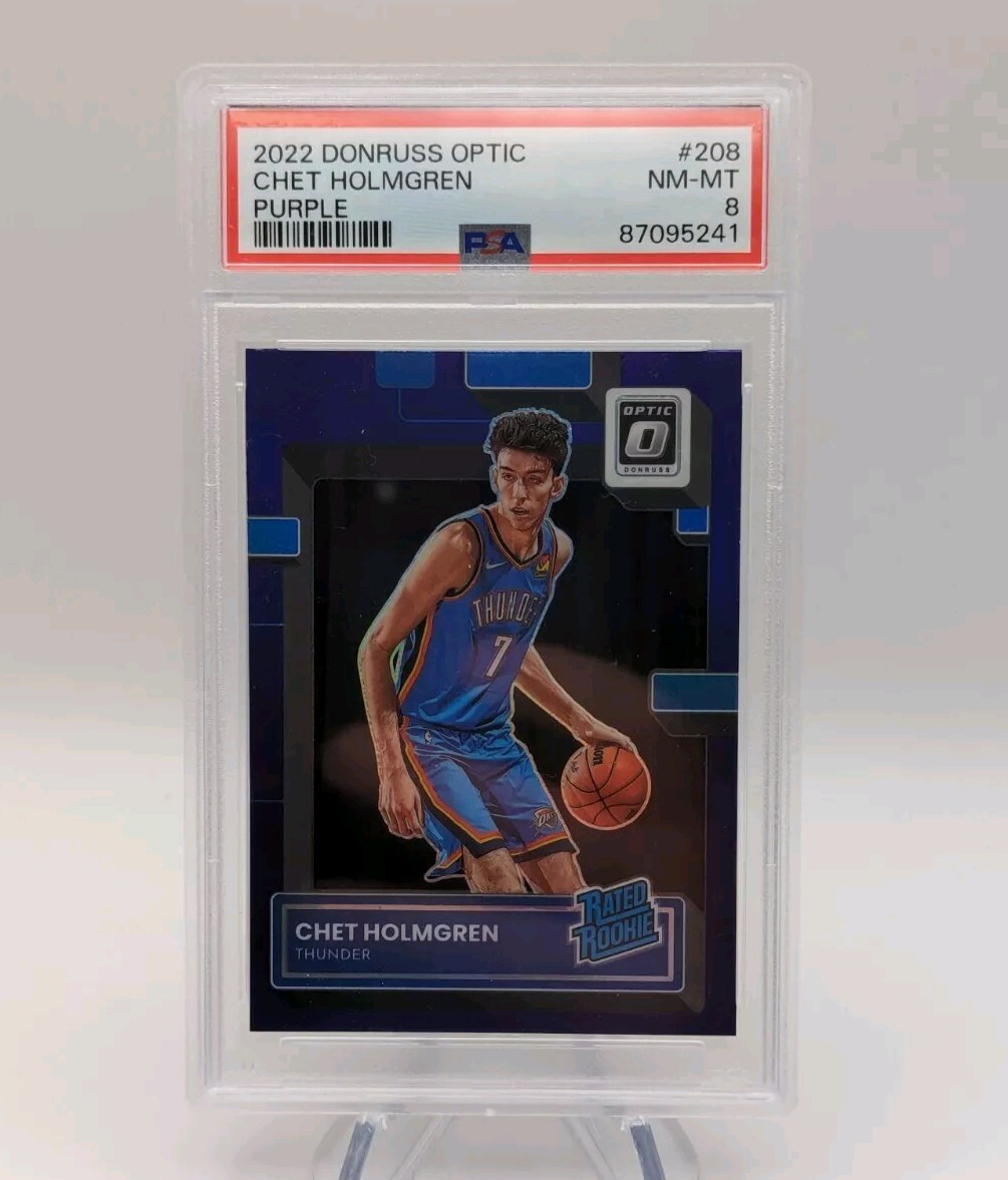 Chet Holmgren 2022-23 Panini Optic Basketball Purple Holo Prizm RC SP #208 PSA 8