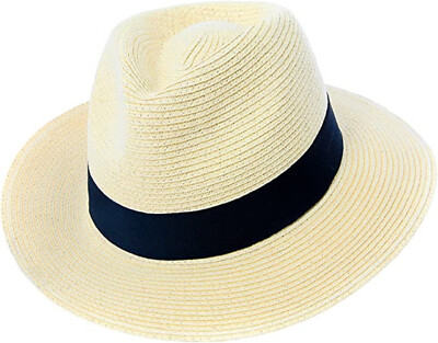 Herren Damen Fedora knautschbarer Stroh Panama Stil Sonnenhut Sommerhut 6 Größen 57-62