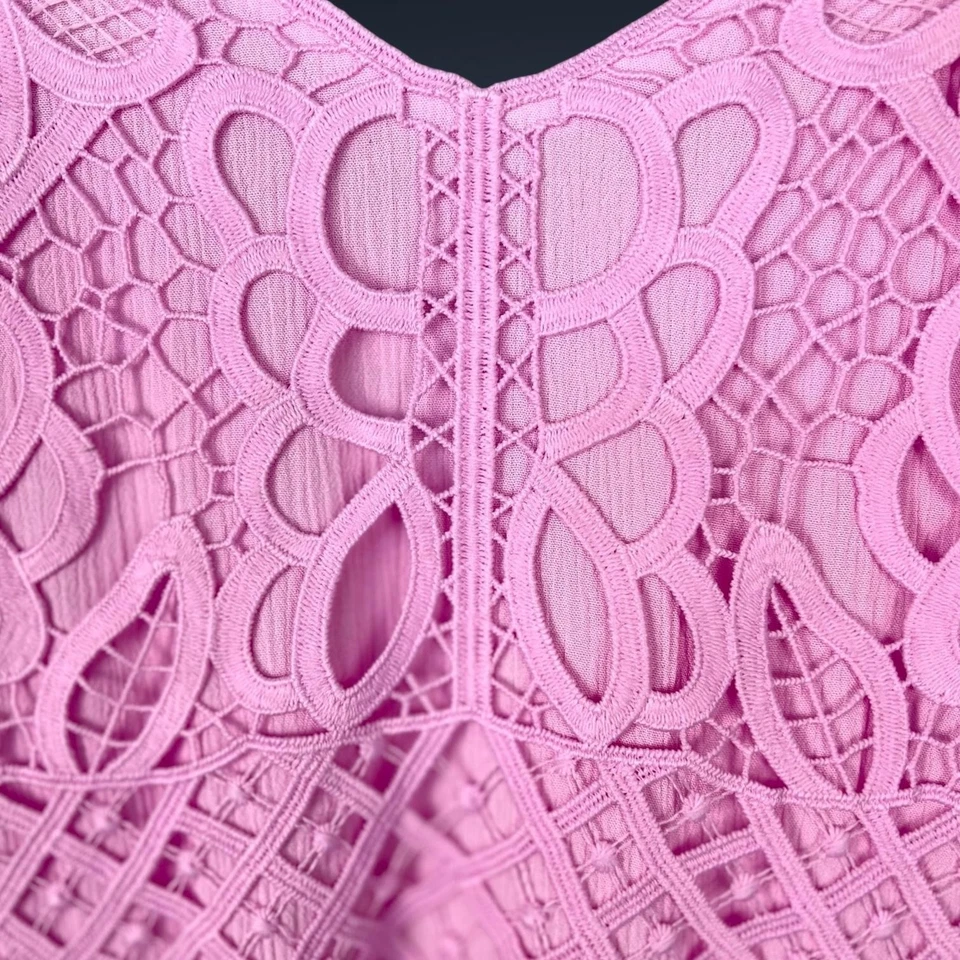 Vestido Jessica Simpson Para Mujer 1X Rosa Encaje Crochet Niveles Maxi Sin Mangas Boho Foto 4 de 4