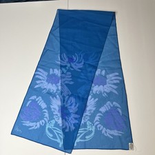 Vera Neumann Vintage Scarf 11  X 51  Handstitched Hem Blue Sunflower Floral