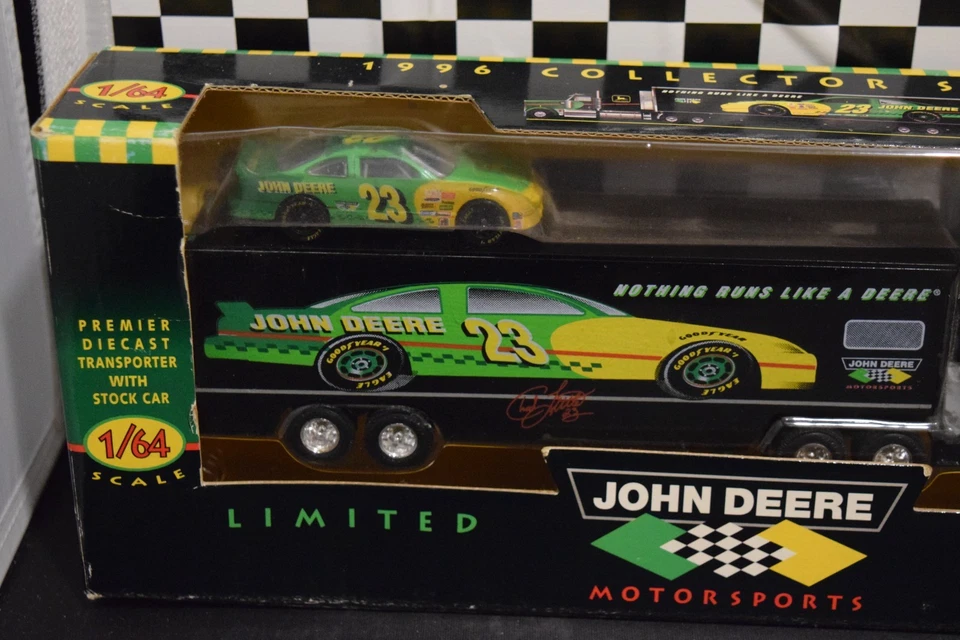 John Deere 1996 Premier Diecast Transporter w/ Stock Car Limited Edition 1:64 - Image 3 of 4