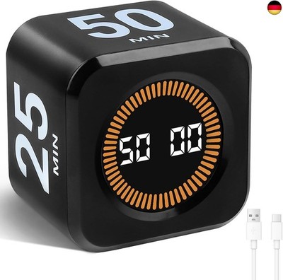 Cuteefun Cube Visueller Timer, Drehbarer Pomodoro Timer, 5/10/25/50 Minuten
