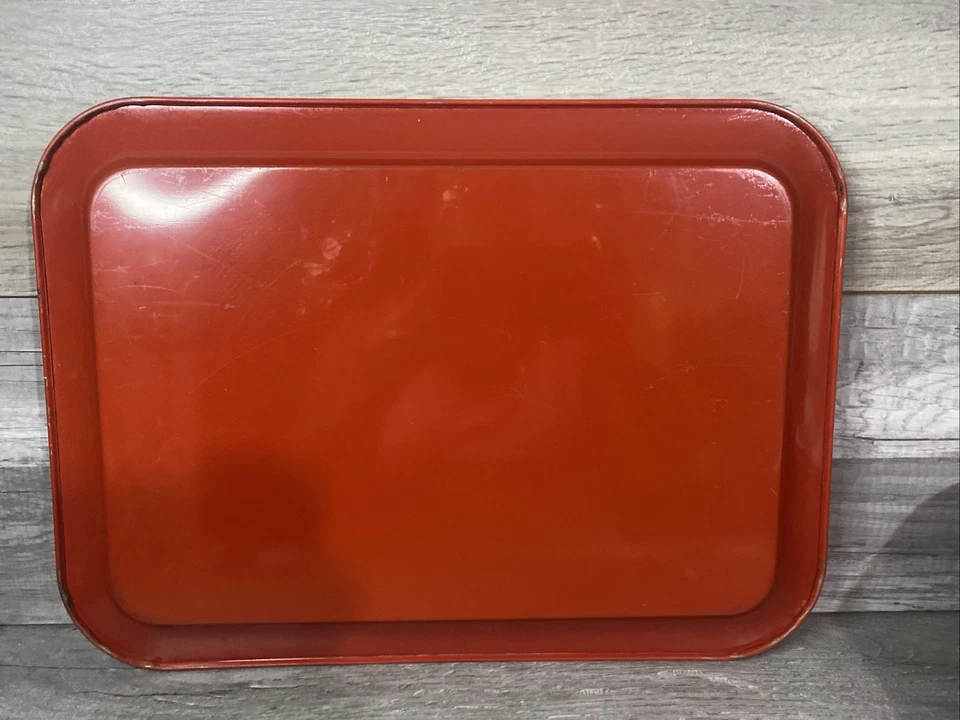 Vintage Metal Tray Red Floral Flowers 14x9 Breakfast Lap Serving Work Tray - Image 2 of 4