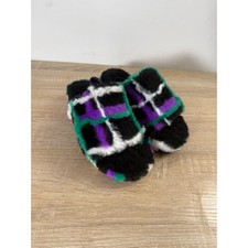 UGG Fluff Yeah Slide Multicolor Checkerboard Faux Fur Slippers 1130879 Size 5