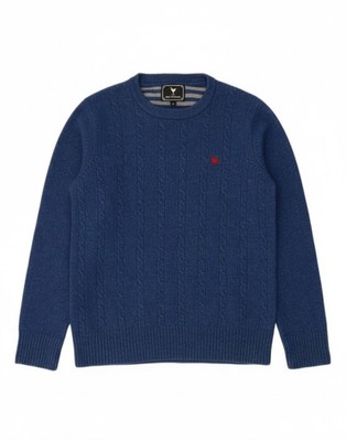 John Partridge Damen Pullover Pulli Rundhals UK 12 mittelblau Wolle BL02