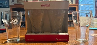 Coca-Cola Multilingual Glass Set + Pasabahce Boxed Pair   4 Embossed Glasses