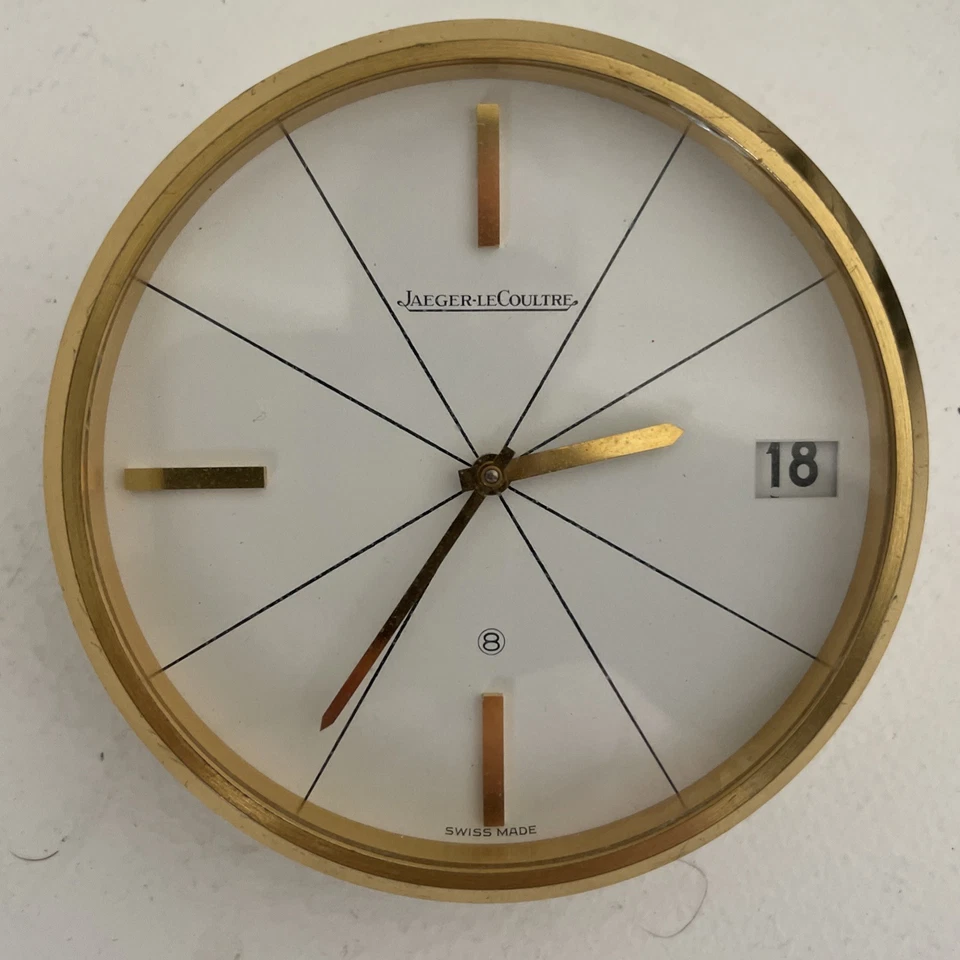 Jaeger LeCoultre 8 Day Desk Clock Date Gold Tone Timepiece - Image 2 of 4