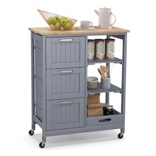 Rolling Kitchen Island Utility Storage Cart w/ 3 Storage Drawers & Shelves Grey