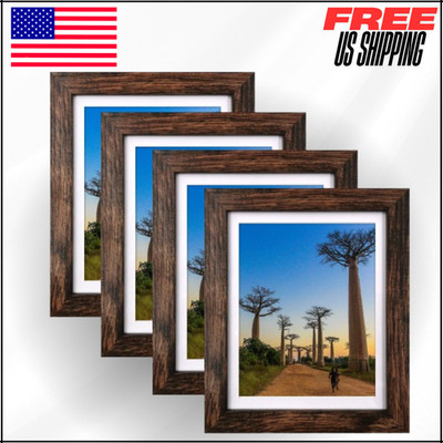 Picture Frames Rustic Brown 8x10 WMat Photo Frames for Tabletop or Wall 4 Packs