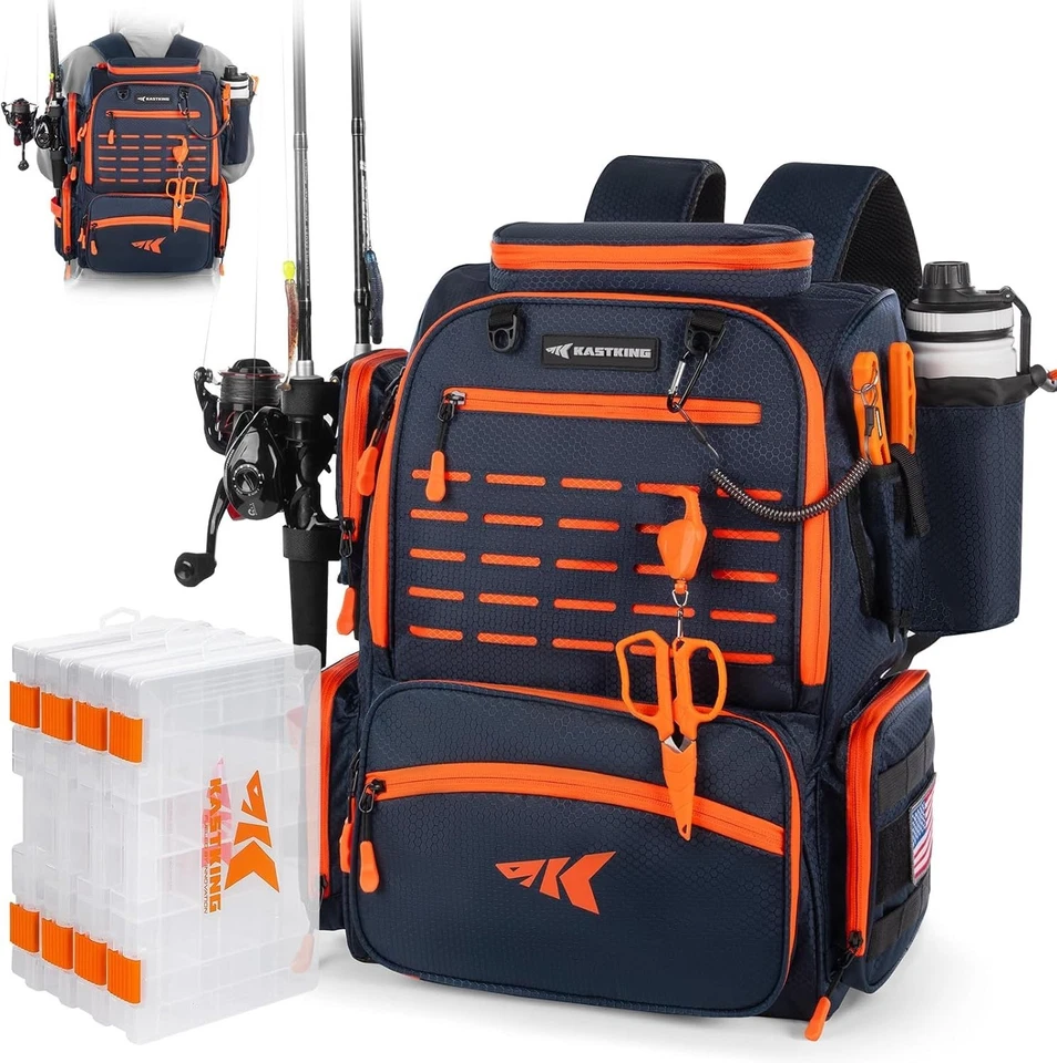 Mochila para aparejos de pesca Bait Boss - Bolsa de equipo impermeable 43L con 4 cajas de aparejos Foto 3 de 4