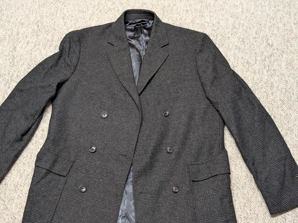 BROOKS BROTHERS overcoat TWEED double breasted 42L charcoal MOON wool yorkshire - Image 4 of 4