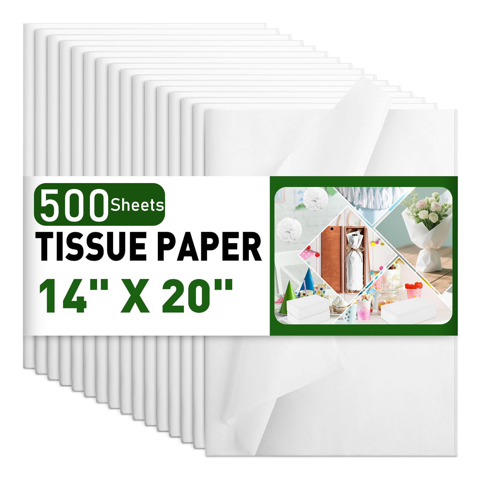 500 Sheets 20"x14" White Wrapping Tissue Paper Bulk for Gift Bags Void Fill