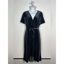 Vince Camuto Velvet Flutter-Sleeve Faux-Wrap Midi Dress With Packets Size 10