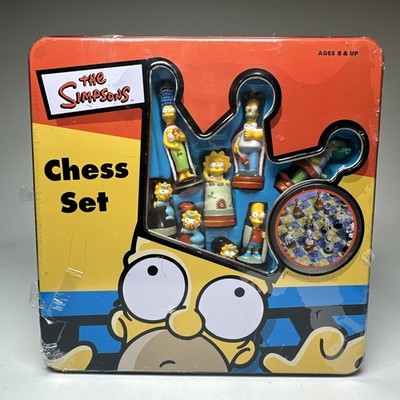 The Simpsons 3D Chess Set in Vintage Collectible Tin Box Sealed