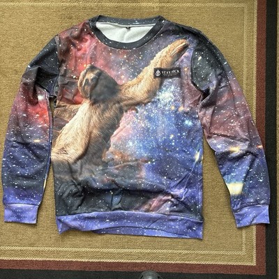 Stay Sick Clothing Men's Space Sloth Graphic Fleece Crewneck Pullover XXL