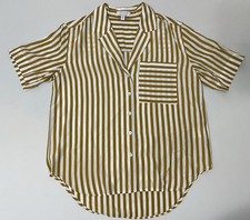 AYR Women  s The Deep End Yellow White Striped Buttoned Down Silk Blend Shirt S