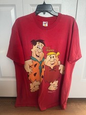 Vintage The Flintstones Fred & Barney T-Shirt XL Red Made In USA Artex Cartoon T