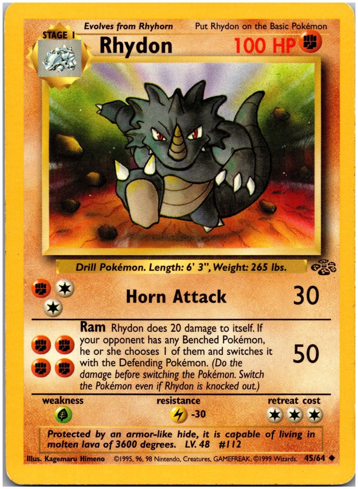 Rhydon 45/64 Uncommon Jungle Pokemon Unlimited Lightly Played