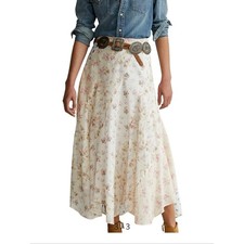 Polo Ralph Lauren Patchwork Quilt Floral Cream Maxi Skirt with Soft Pink Print