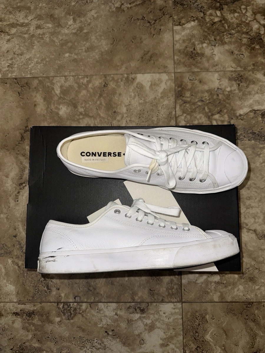 Converse Jack Purcell Weiß Leder Niedrig Turnschuhe Schuhe Herren Größe 9,5