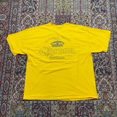 VTG 00s Corona Extra Riviera Maya Mexico Yellow T-Shirt Mens XXL M&O Knits Heavy