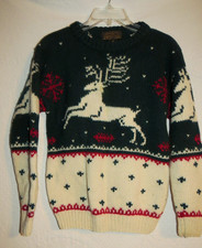 Vintage Eddie Bauer Nordic Christmas Sweater - Jumping Reindeer/Deer - 90s S