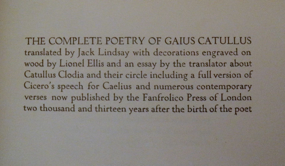 COMPLETE POETRY OF GAIUS VALERIUS CATULLUS Jack Lindsay 1929 FINE Fanfrolico - Image 4 of 4