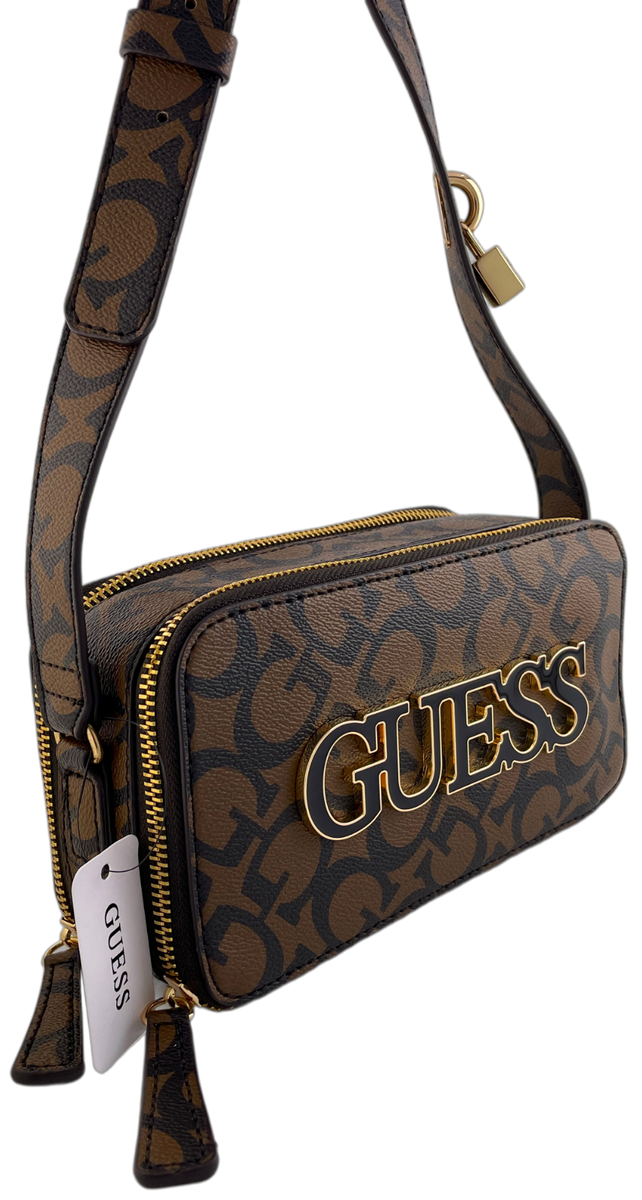 GUESS REINEE LOGO CROSSBODY SHOULDER BAG HANDBAG Brown Black AUTHENTIC New  BNWT