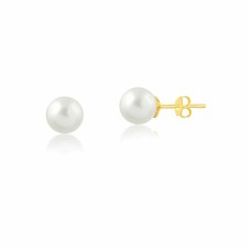 18k Solid Yellow Gold Freshwater Pearl 4.5 mm Push Backs Stud Earrings Children