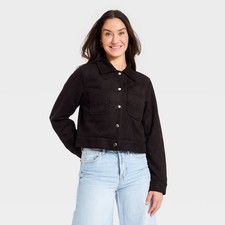 Womens Faux Suede Button-Up Fashion Jacket - ...