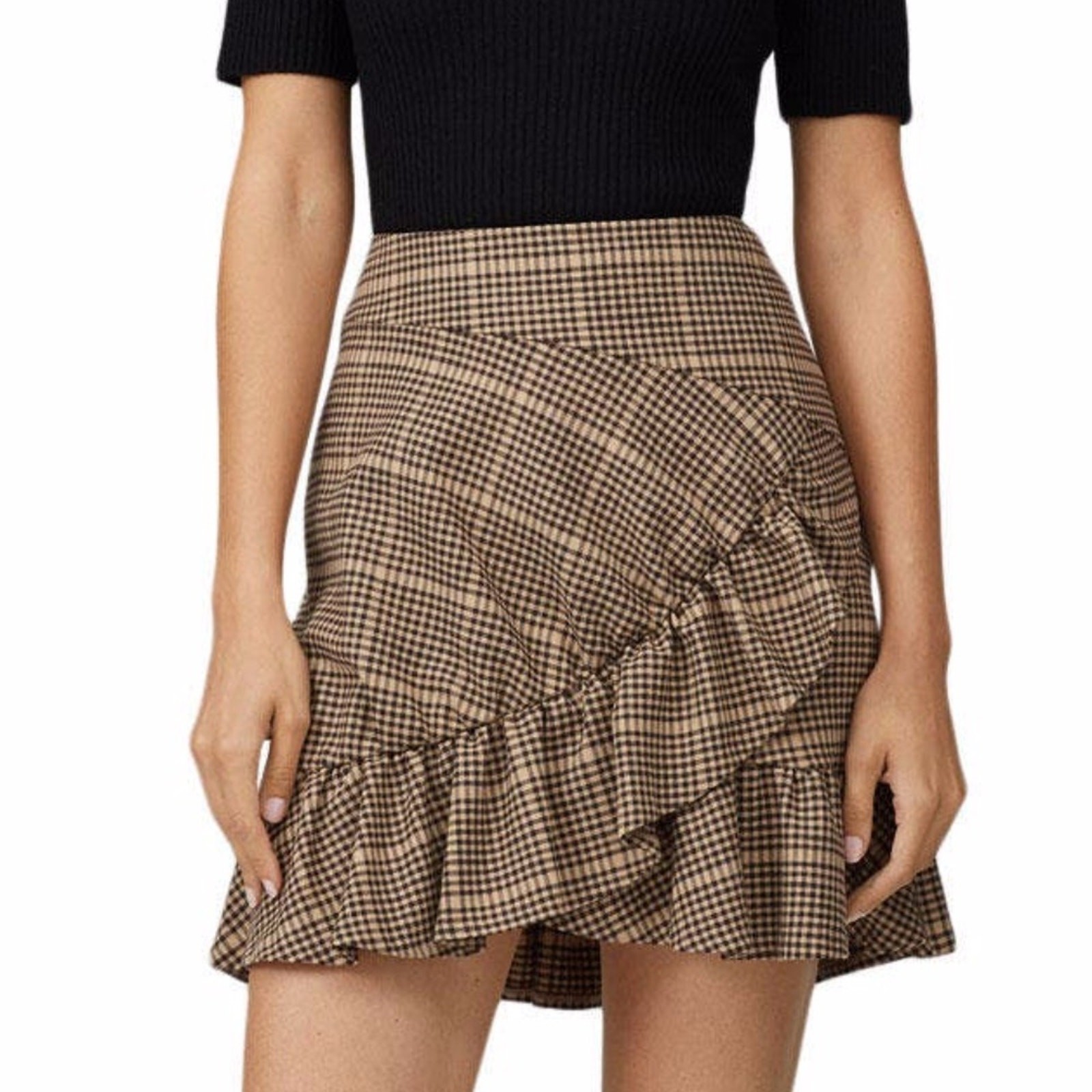 Joie Plaid Crepe Anesse Mini Skirt in Brown Was $228 Now Only 4