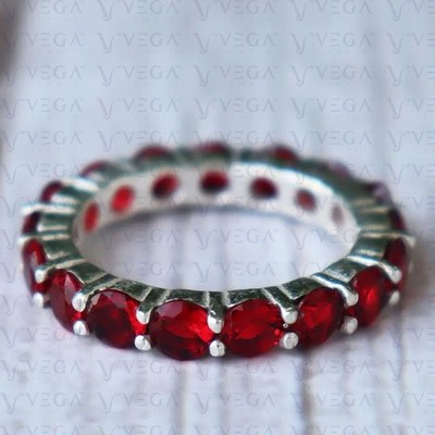 5.00Carat Round Shape Natural Red Ruby Full Eternity Band 18K White Gold Plated