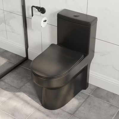 Liberty 12 In. Rough in 1-Piece 1.1/1.6 GPF Dual Flush round Toilet in Matte Bla