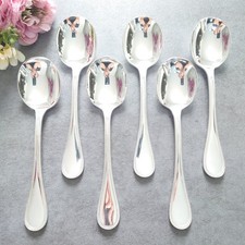 Christofle Perles 6pcs Silverplate Flatware Consomme Cream Soup Spoon Excellent
