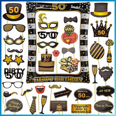 50. Geburtstag Deko Set 35 Teile Fotorequisiten & Aufblasbarer Rahmen