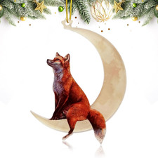 Animals Sitting on the Moon Ornaments for Christmas Tree - Double-Printed Hangi