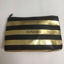Sephora Makeup Bag Black Gold Stripe Glam Cosmetic Pouch Beauty Organizer Travel