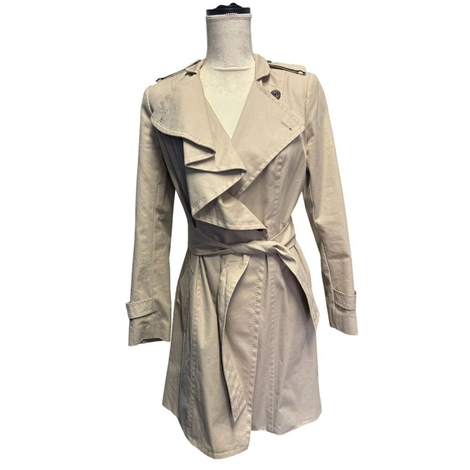Diane Von Furstenberg Vintage Spy Ruffle Beige Belted Trench Coat Womens Outerwe
Opens in a new wind
