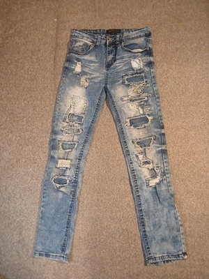 Encrypted Jeans Distressed With Print Size 12 Straight Leg