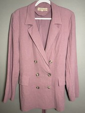 Free People Pink Linen Blend Double Breasted Blazer Jacket Womens Medium Tieback