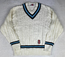 Gray Nicolls Cricket Sweater Mens Cable Knit V-Neck Retro XXL VTG 90s Y2K