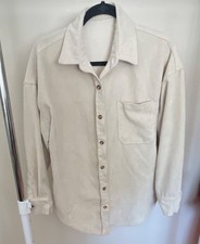 100 Polyester Corduroy Beige Button Collared Long Sleeve Shirt Size S
