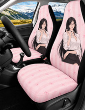 Pink Anime Girl Car Seat Covers Cute Bow Print Universal Auto Interior Set