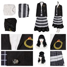 Beetlejuice Women Lydia Deetz Cosplay Costume Halloween Lydia Jacket Dress+Wigs