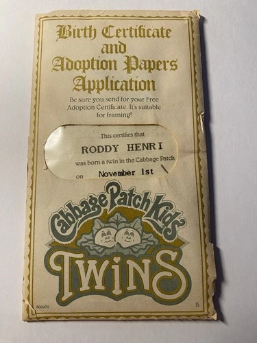 Vintage Cabbage Patch Kids Birth Certificate (Twins) 1980's