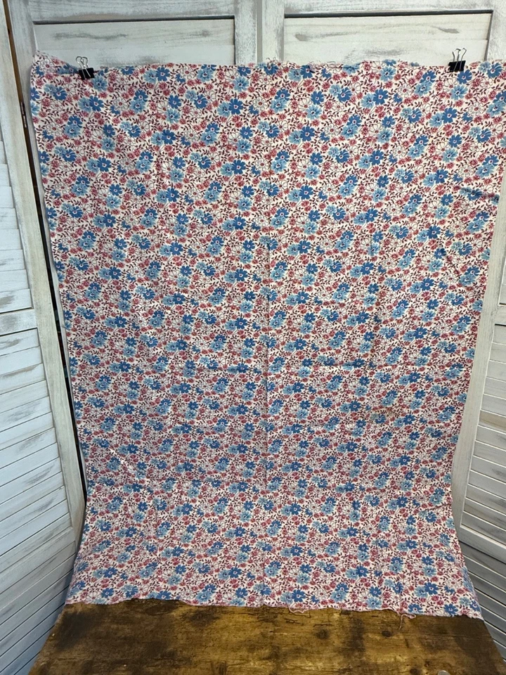 "Saco de harina vintage tela rosa y azul patrón floral años 30 40 antiguo 35"" x 47""" Foto 2 de 4