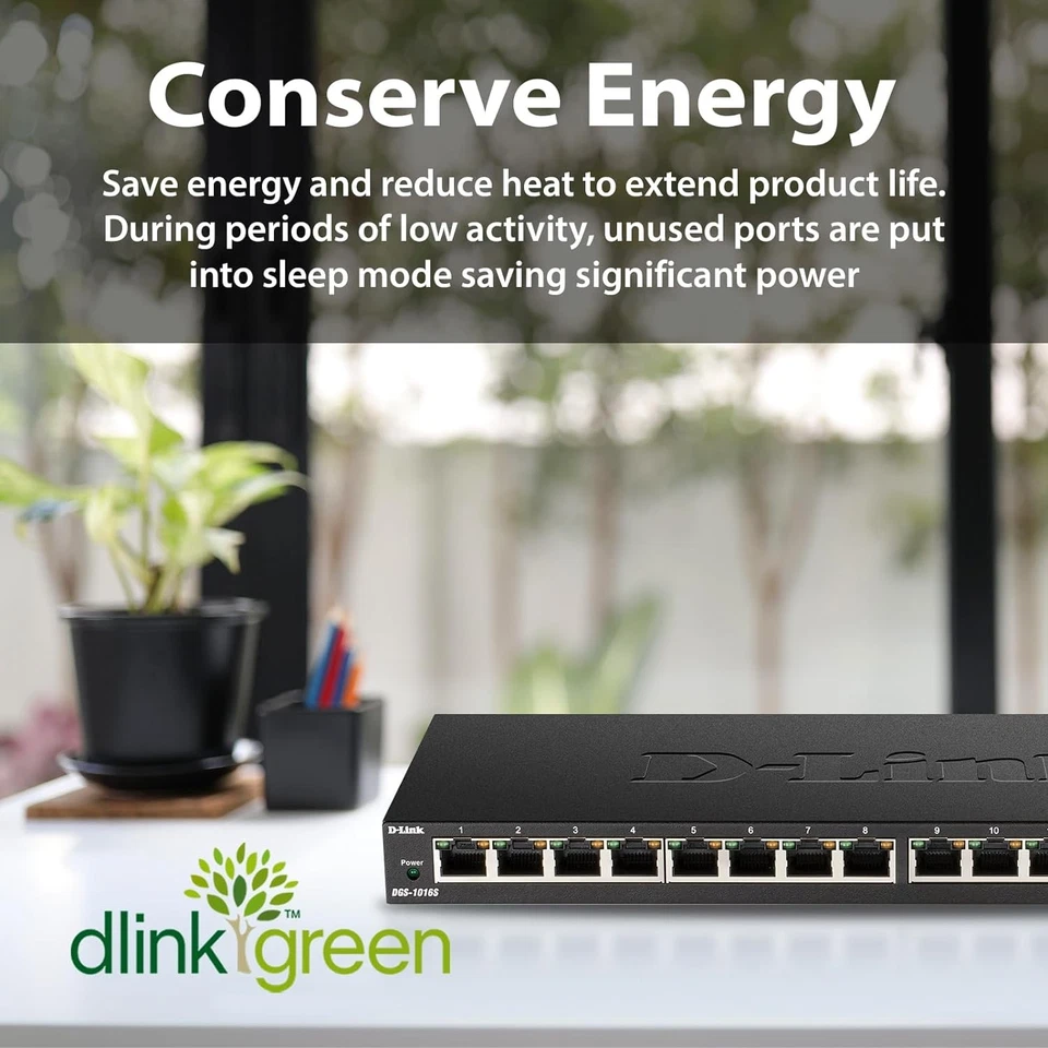 D-Link Ethernet Switch, 16 Port Gigabit Slim Switch Plug and Play, Unmanaged, Me - Image 4 of 4