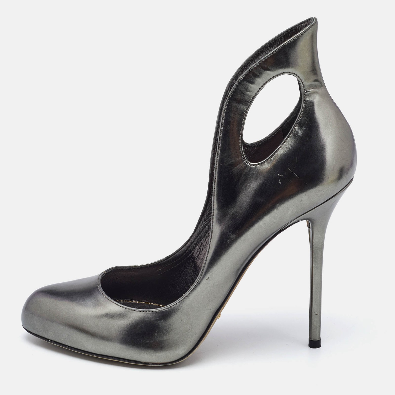 Sergio Rossi Metallic Leather Oblo Cut Out Pumps Size 38