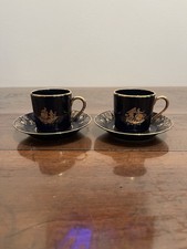 Coppia Tazzine VINTAGE FINE PORCELLANA LIMOGES Decoro ORO  22k BLU COBALTO